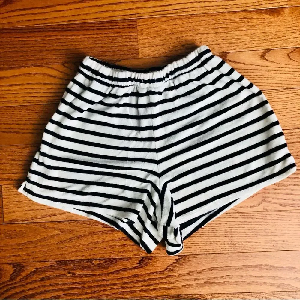 Gap Kids Terry Cloth Striped White Black Shirt Short Set Girl’s Size XXL (14-16)